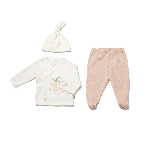 Biorganic Koala Jungle Baby Side Snap Shirt Baby Set 3 Pcs Pink